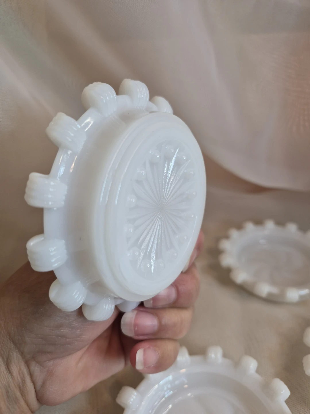 Vintage White Milk Glass 3 3/4" Coasters Anchor Hocking Set of 4 - photo 2