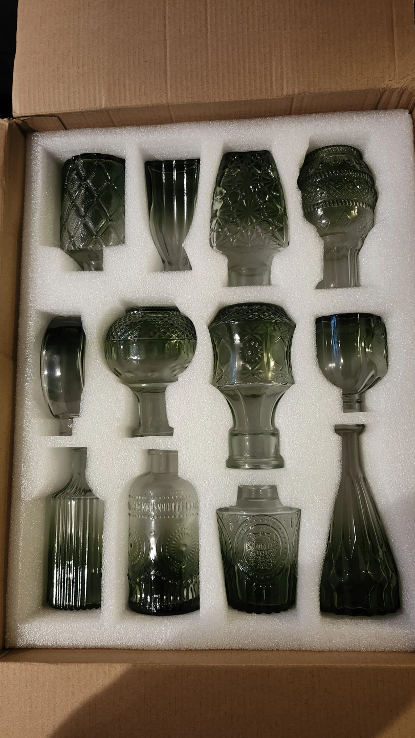 Set of 12 Decorative Vintage-Style Glass Bottles