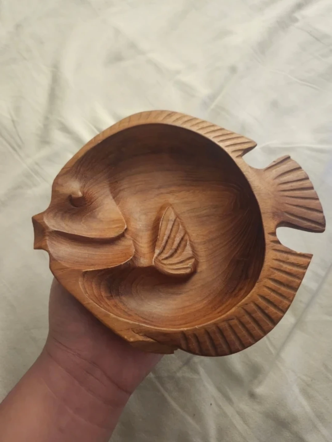Vintage Hand-Carved Wooden Fish Bowl - photo 5