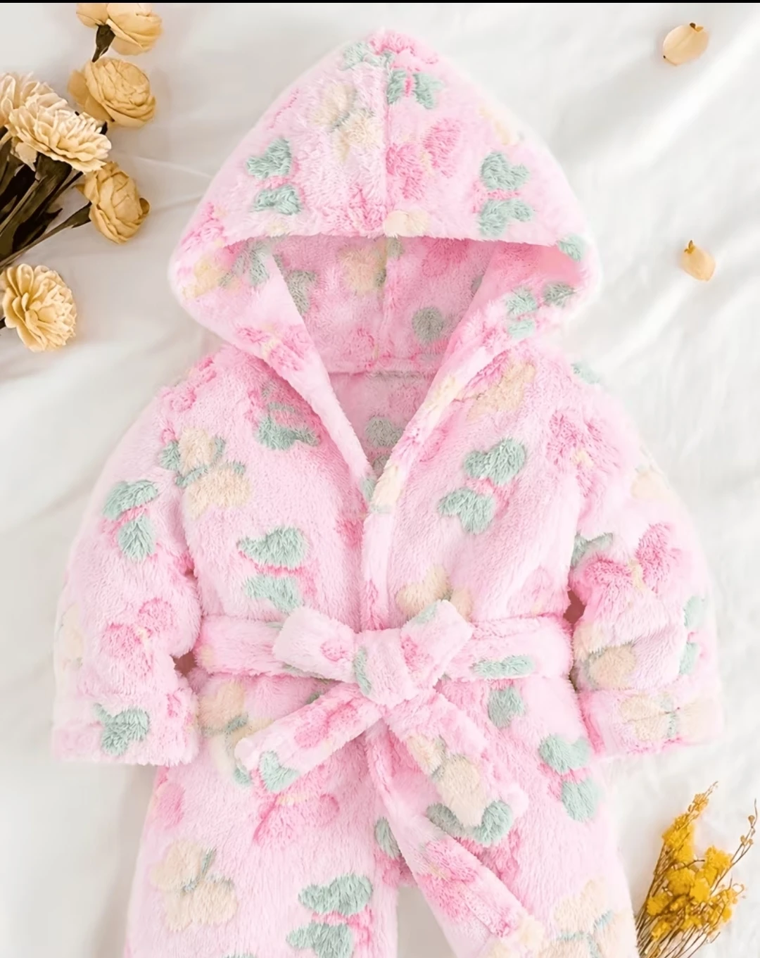 Baby pink butterfly print bathrobe