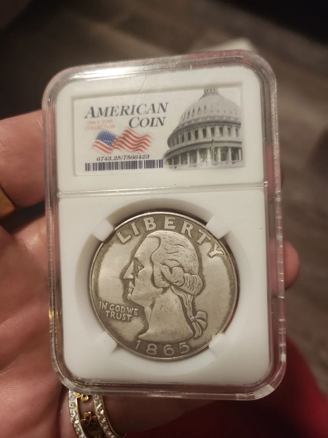 American Silver Coin 1865 Liberty Washington Quarter