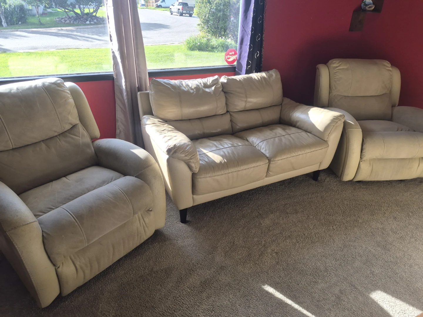 2 Beige love seats and recliners
