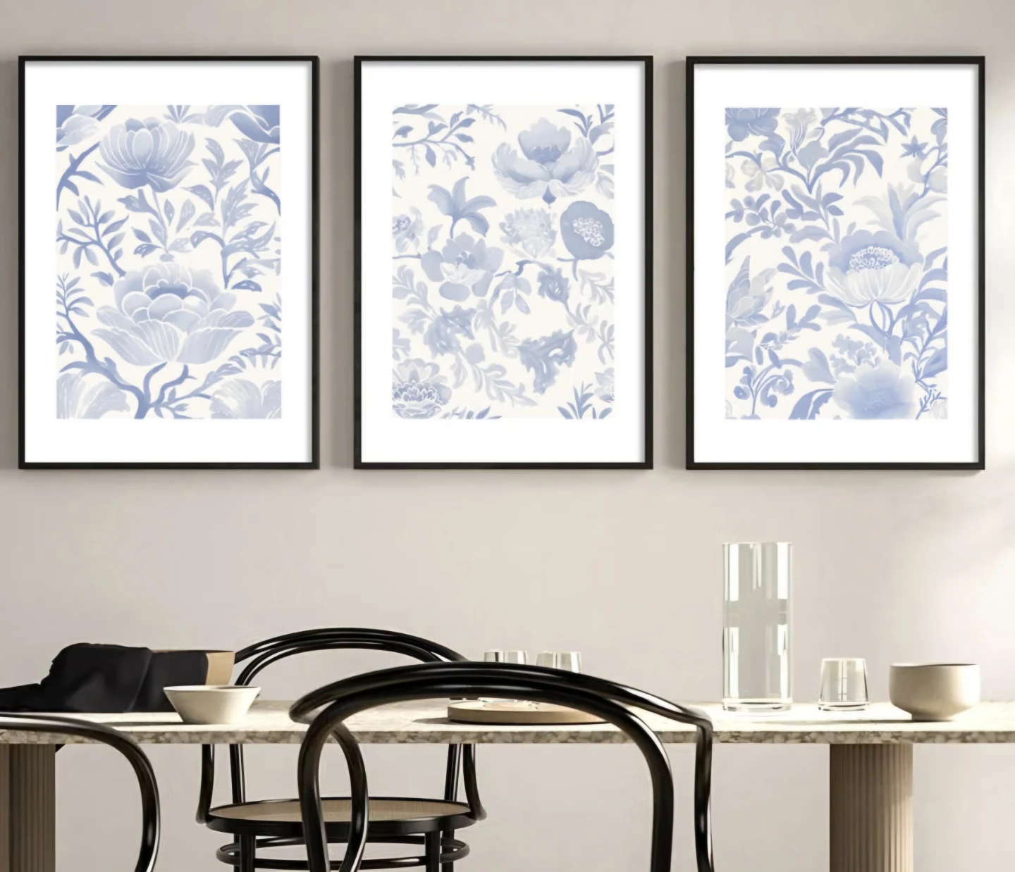 Set of 3 Vintage Foral Wall Art 12"x15" Framed