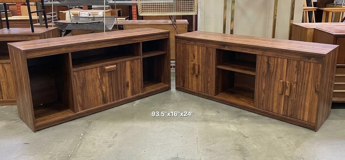 Two Large Wooden Media Console / TV Stand. 93.5" Wide.