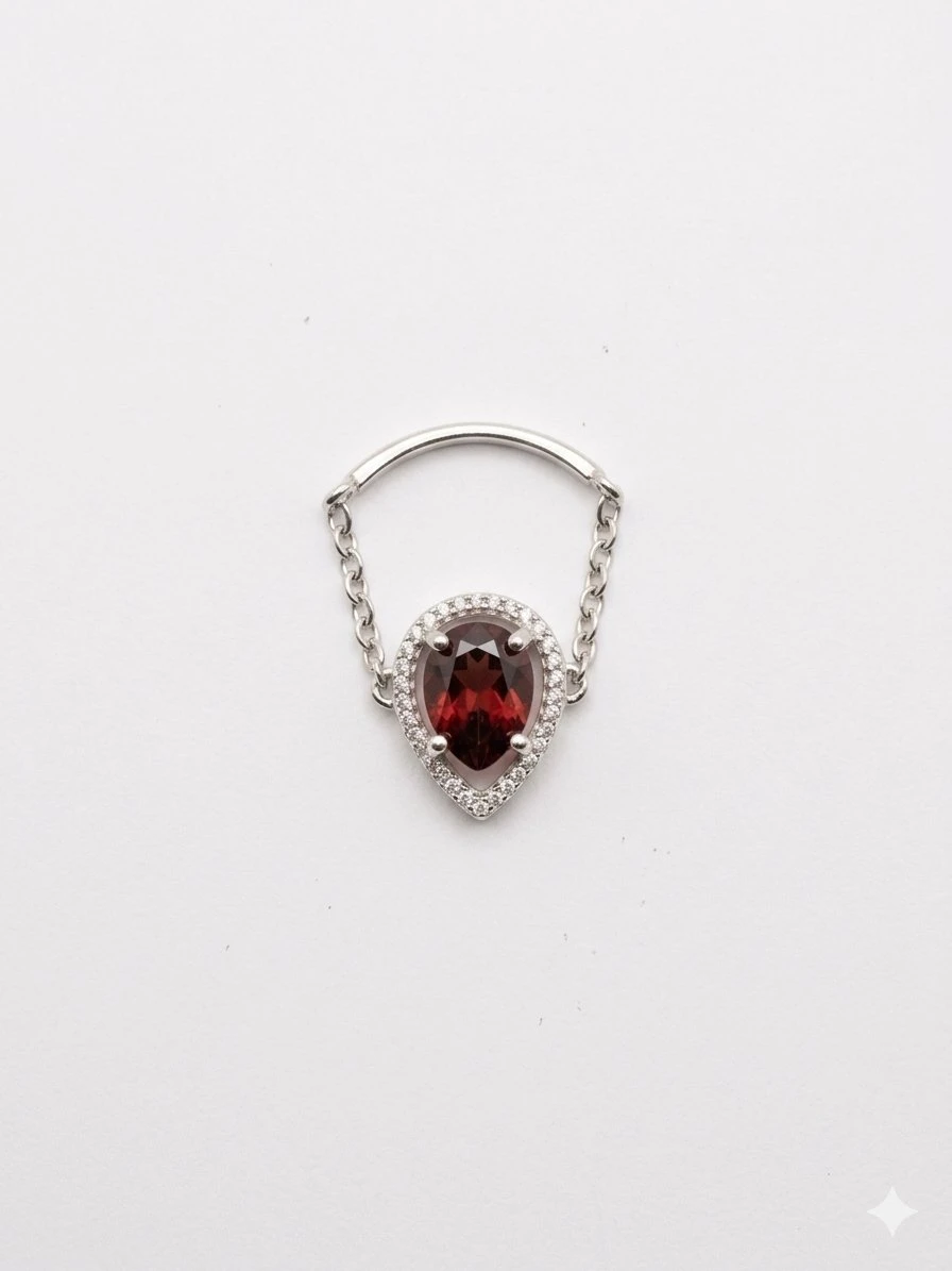 Rare 925 Sterling Silver Flame-Fusion Lab Ruby Teardrop