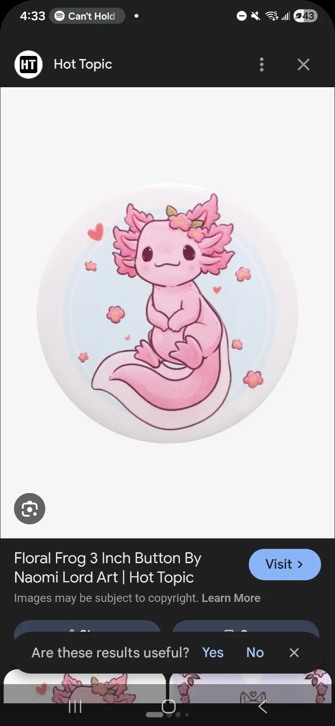Naomi Lord Floral Axolotl Button