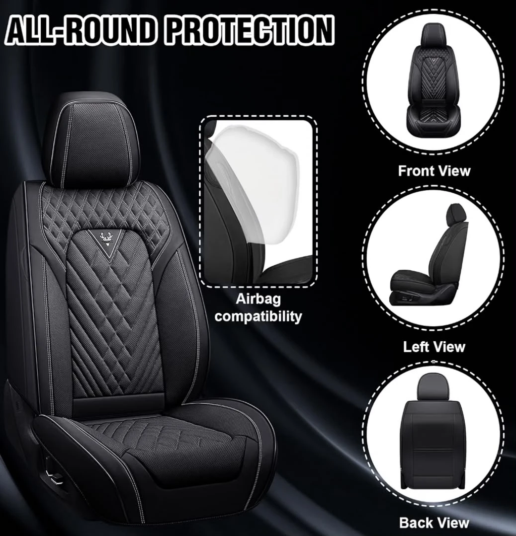 Black Quilted Leather Car Seat Cover Set - photo 2