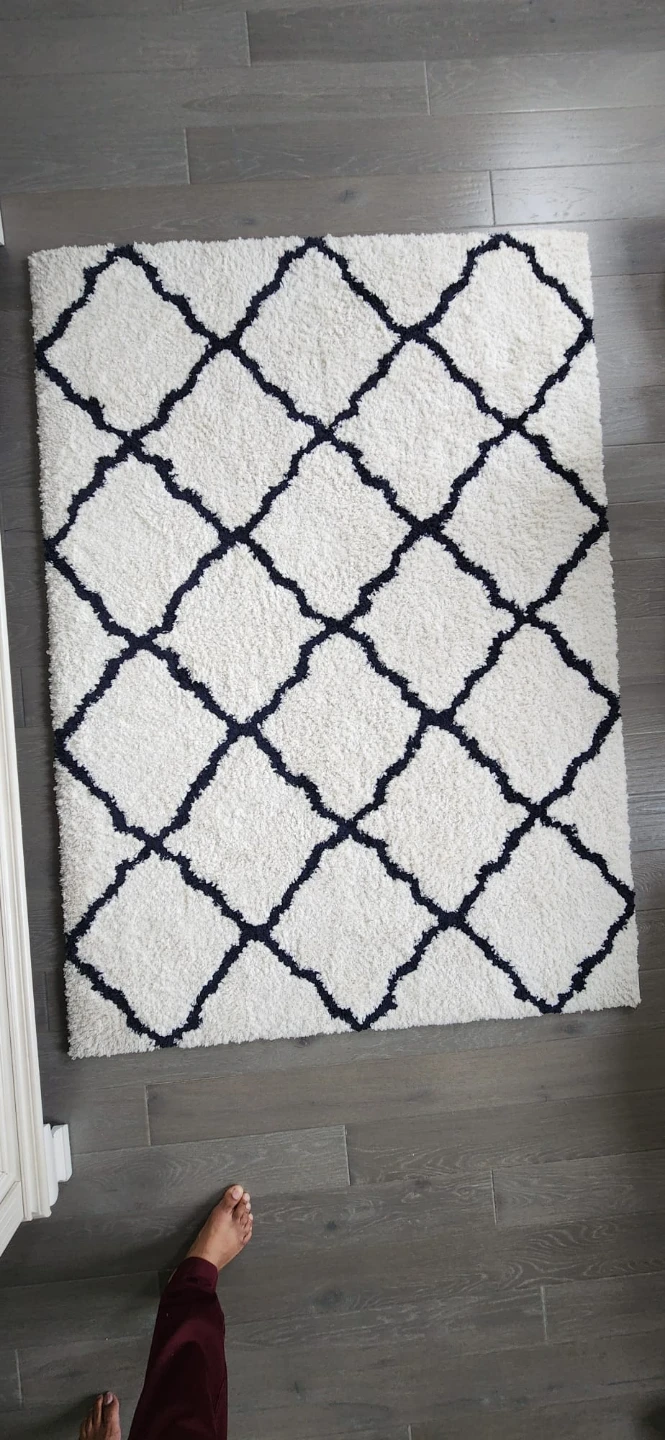 White and Navy Geometric Shag Area Rug