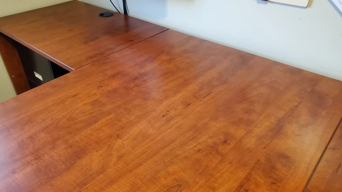 Cherry Wood L-Shaped Bullet Top Office Desk - photo 3