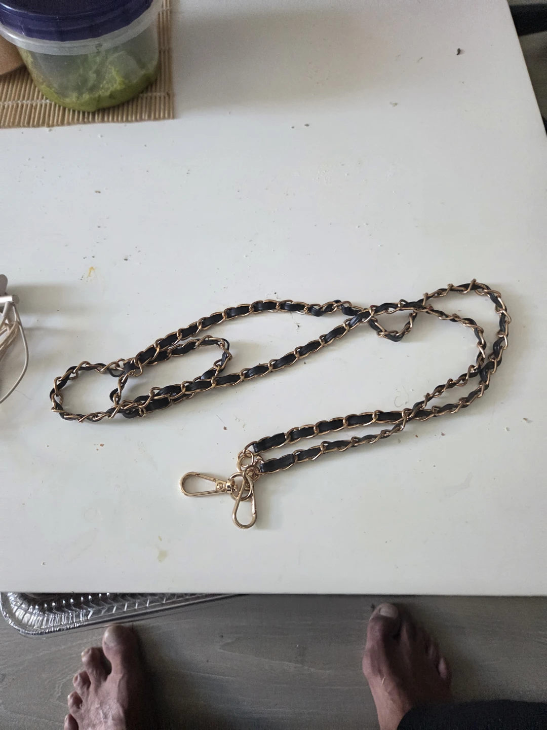 Gold and black woven chain purse strap