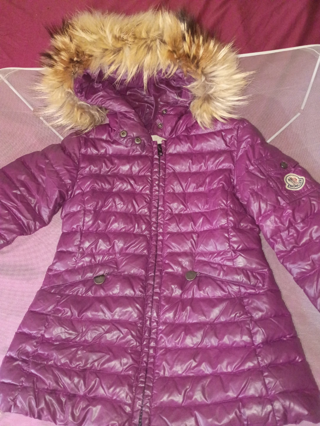 Moncler Purple Puffer Jacket with Fur Hood - photo 2