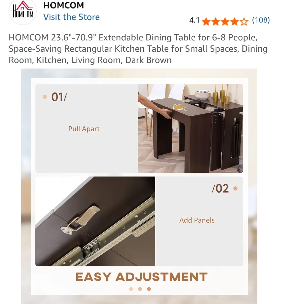 Extendable Dining Table - Dark Brown - photo 5