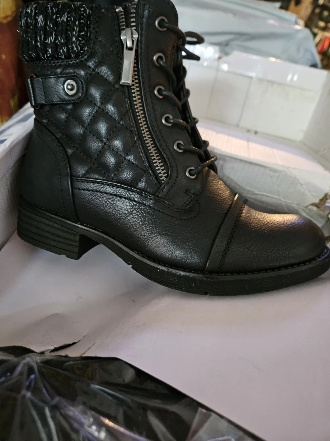STQ Black Quilted Ankle Boots Size 7