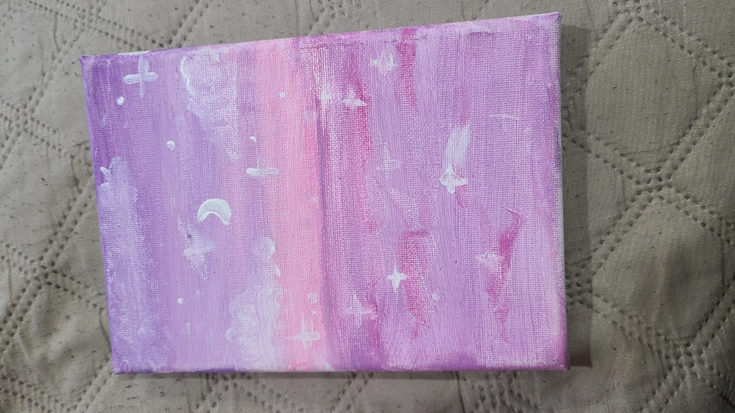 Hand-painted purple and pink canvas art