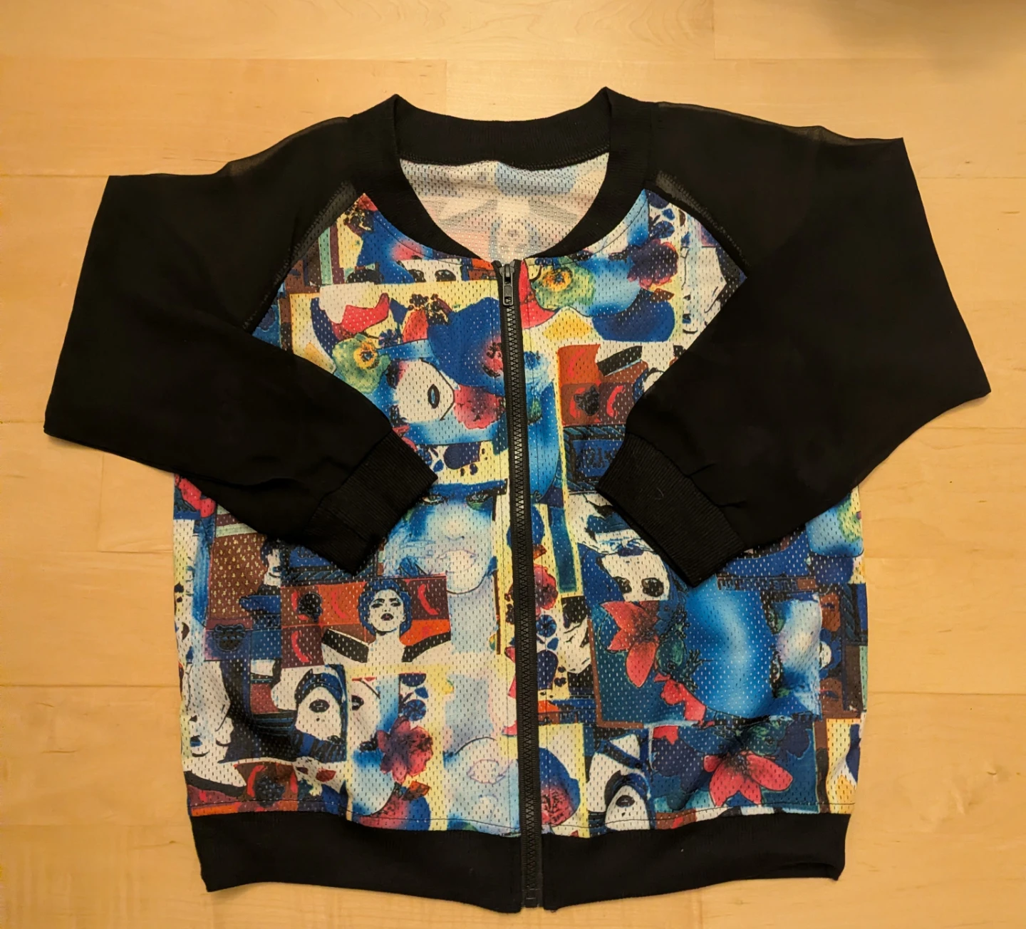 Graphic Pop Art Print Zip-Up Mesh Jacket