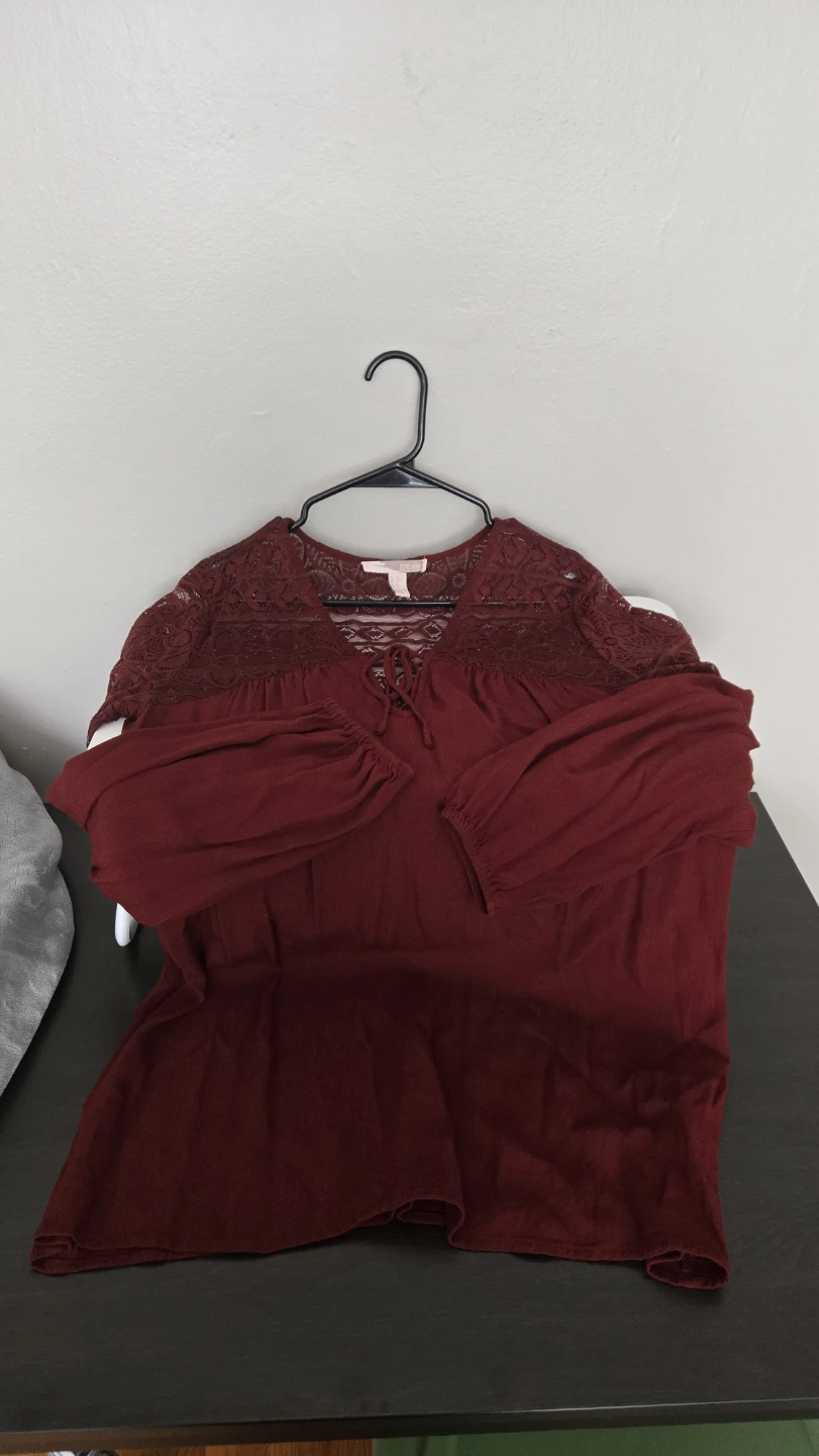 Forever 21 Burgundy Lace Detail Long Sleeve Top - photo 4