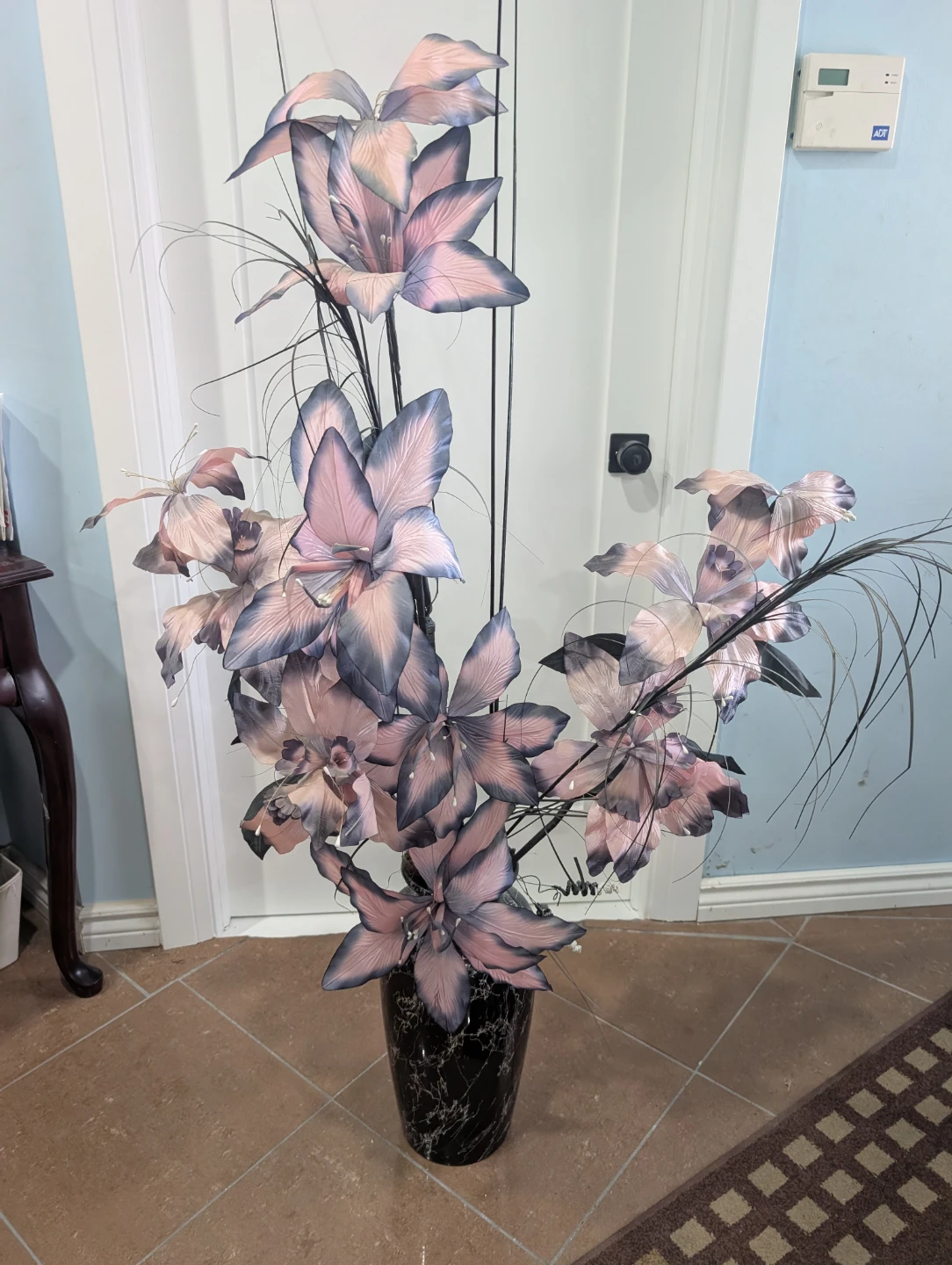 Artificial Lily Arrangement in Black Marble Vase