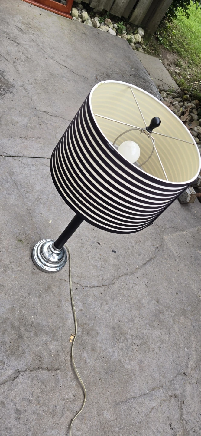 Black and white striped table lamp