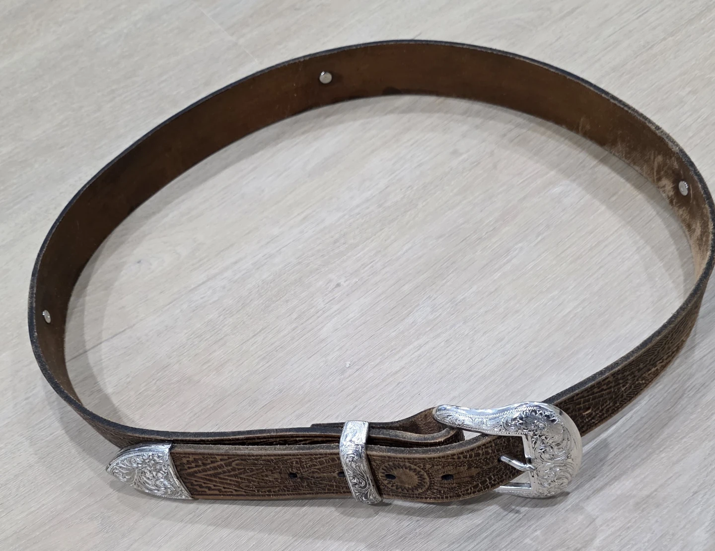 Brown Leather Belt with Silver Buckle