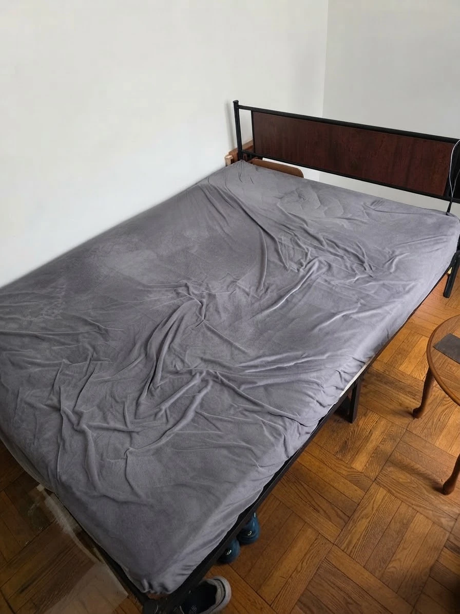 Metal Bed Frame Dark Wood Headboard, mattress. moving out sale.