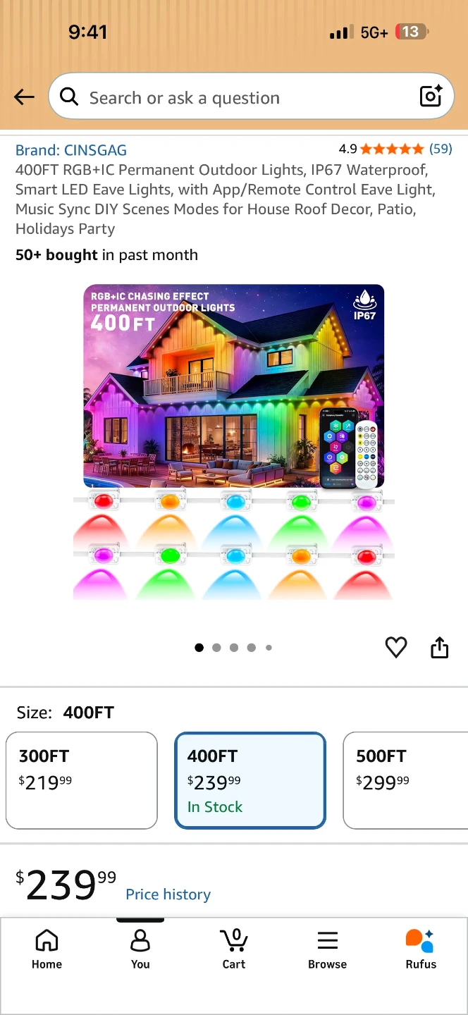 CINSGAG 400FT Permanent Outdoor Smart LED Lights - photo 2