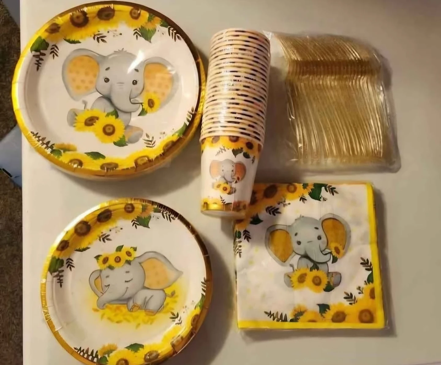 Elephant and Sunflower Party Supplies Set