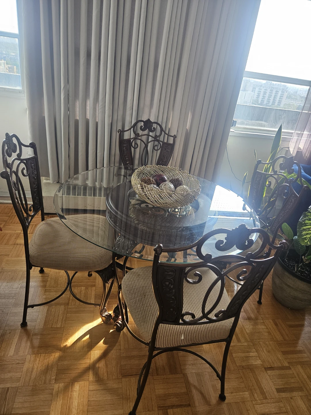 Wrought Iron and Glass Dining Table with 4 Chairs - photo 2