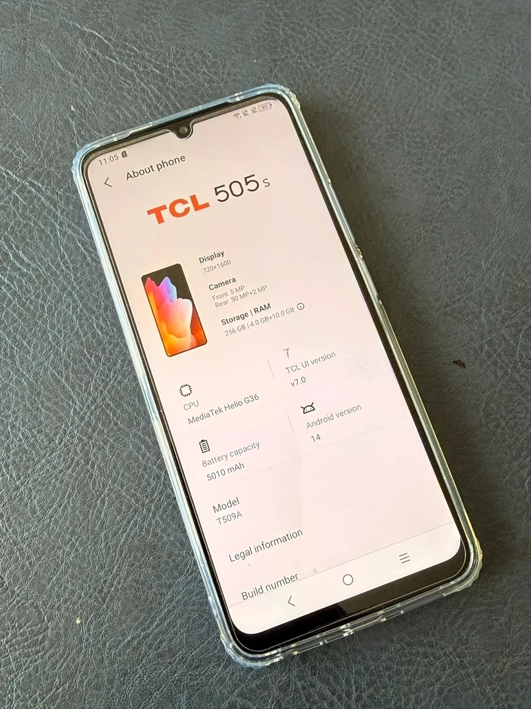 TCL 505s Smartphone with pink wallet case