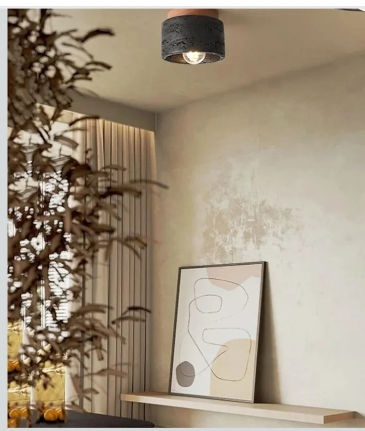 Mid-Century Modern Stone and Wood Ceiling Light - photo 2