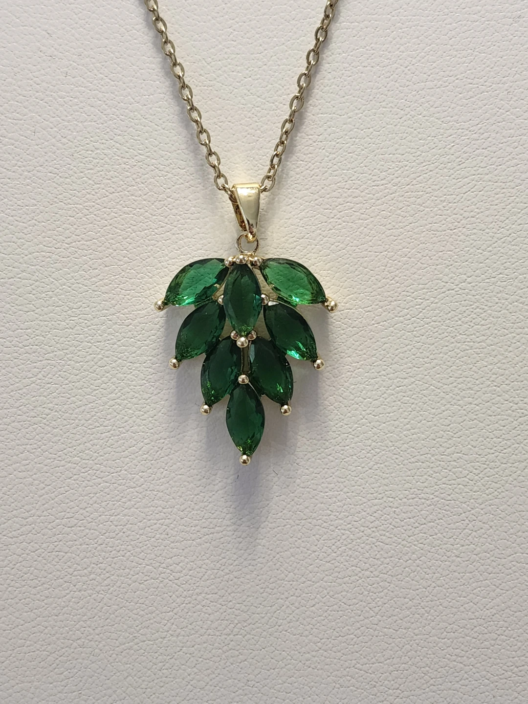 Gold-Tone Leaf Pendant Necklace with Green Stones - photo 2