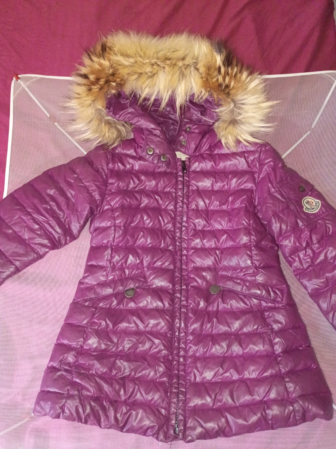 Moncler Purple Puffer Jacket with Fur Hood - photo 3
