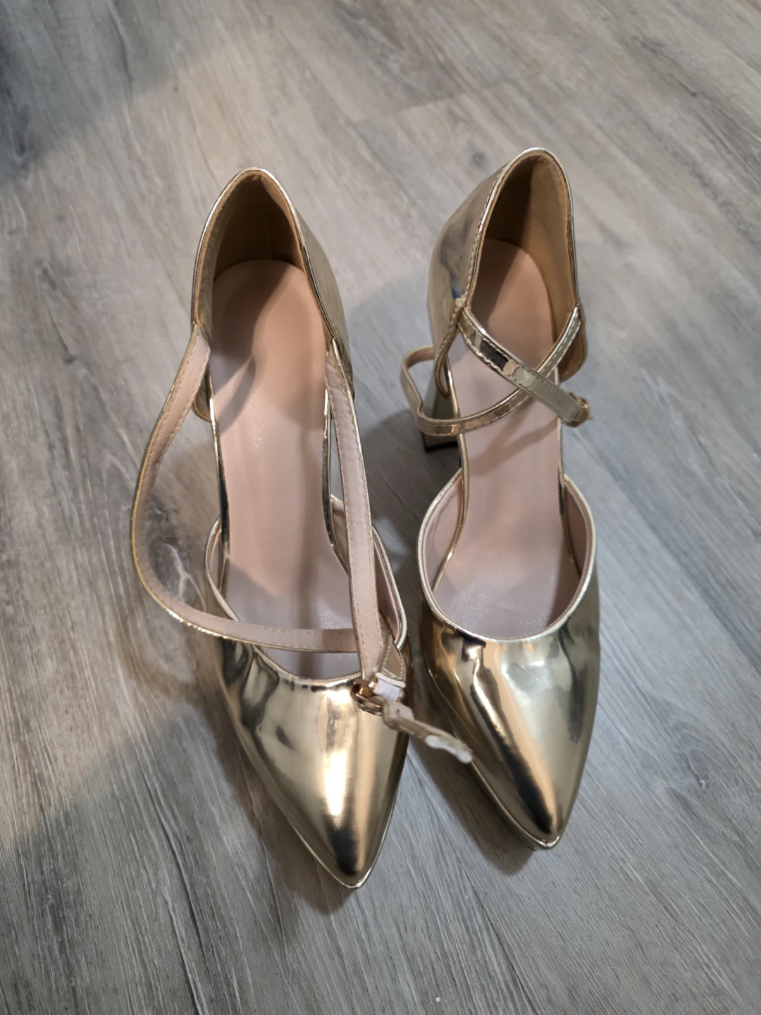 Gold Metallic Ankle Strap Heels