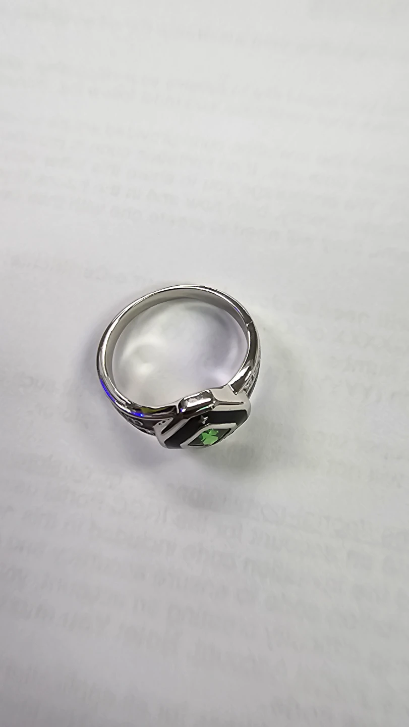 MLCNS Silver-Tone Green Gemstone Ring