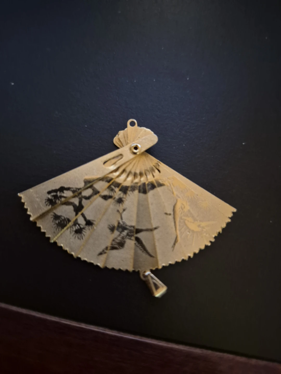 Vintage Gold Tone Folding Fan Pendant Charm