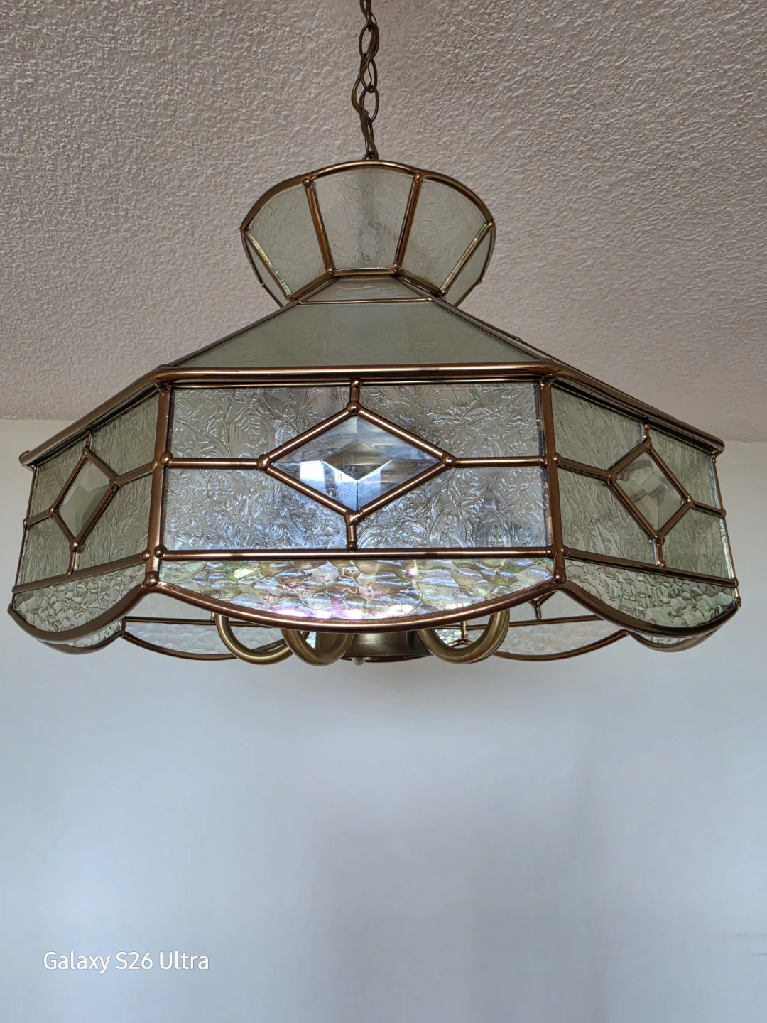Vintage Brass and Stained Glass Chandelier