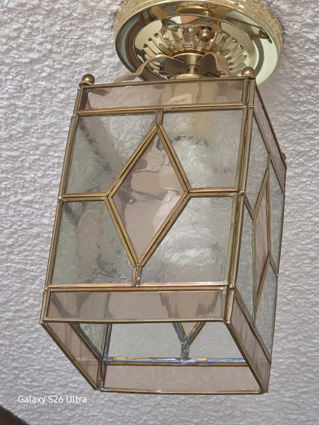 Vintage Brass and Stained Glass Chandelier - photo 3
