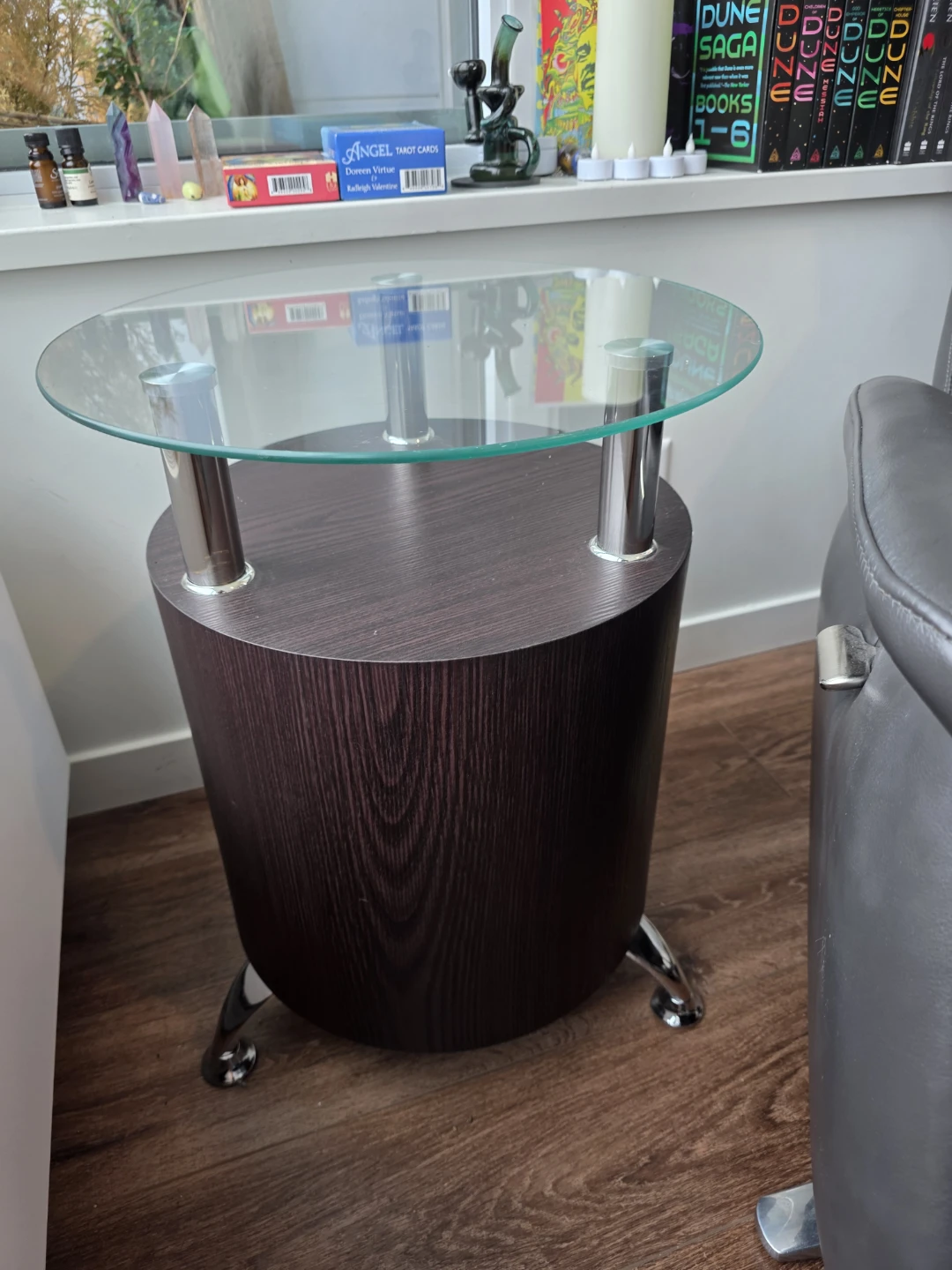 Modern Round Side Table with Glass Top
