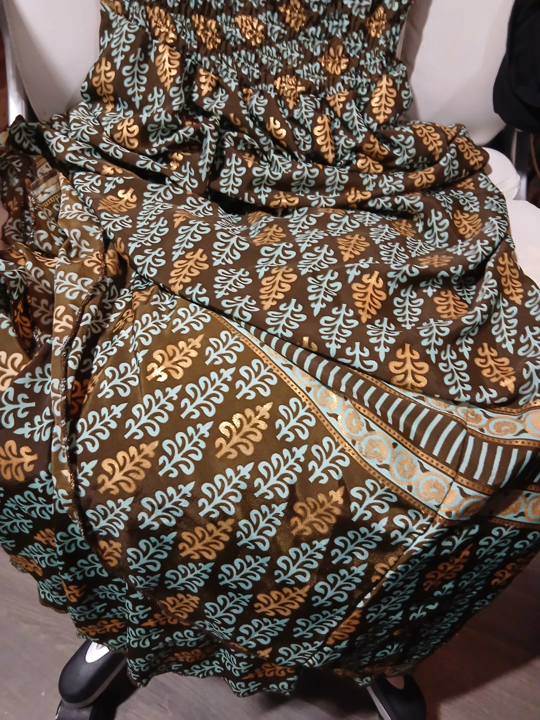 Brown Patterned Smocked Maxi Dress - photo 2