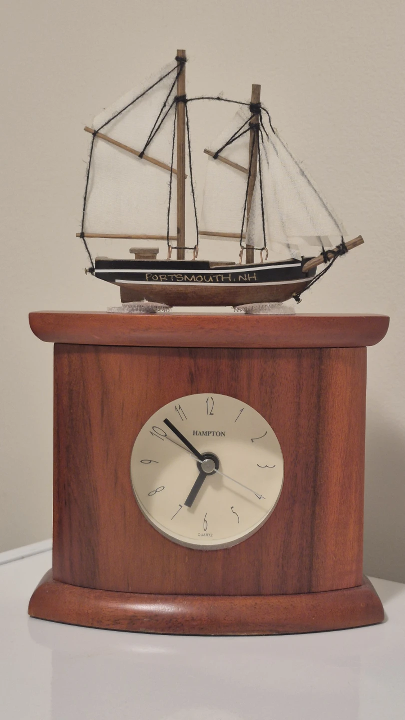 Hampton Wooden Table Clock with Ship Ornament