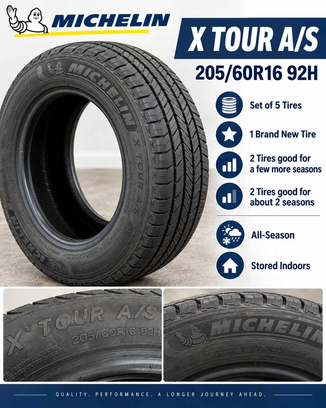 Michelin X Tour A/S Tires – 205/60R16 – Set of 5