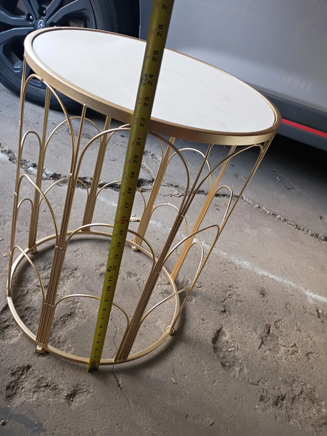 Gold Metal Accent Table with Marble Top - photo 2