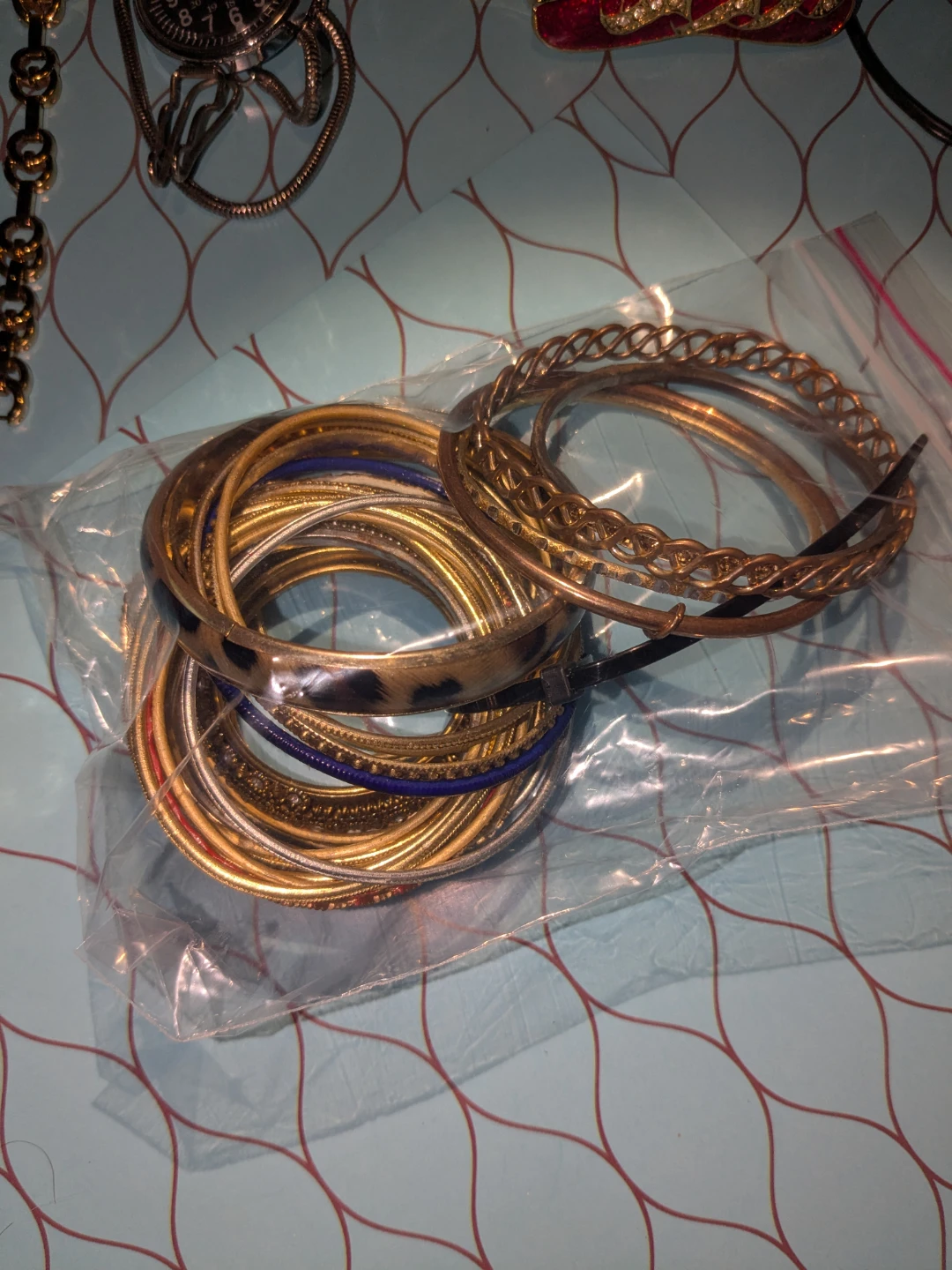 Faux gold bangles