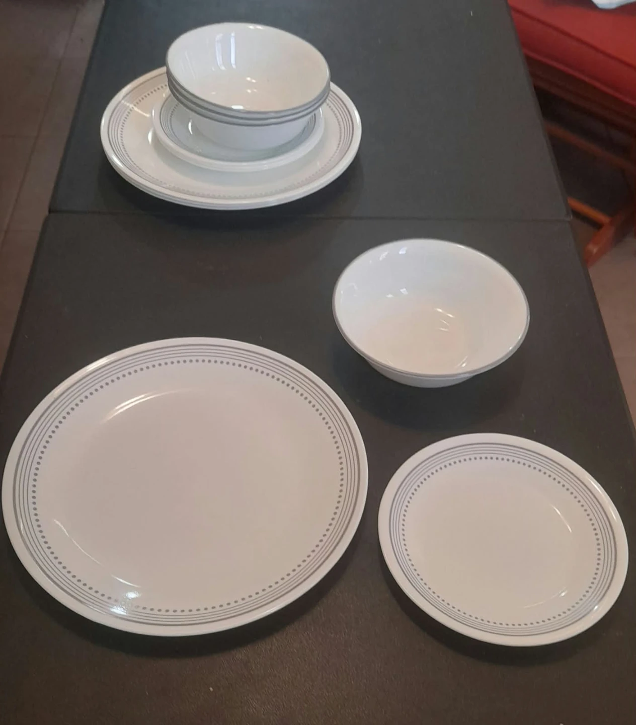 Set of 12- Corelle White Dinnerware Set with Grey Pattern 🏈 - photo 3