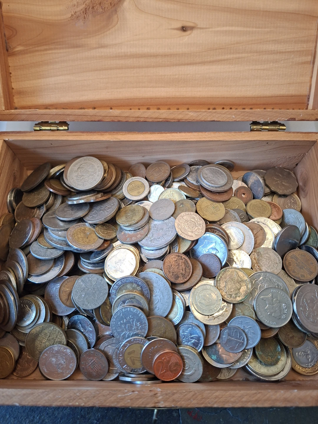 Vintage Wooden Treasure Box Filled with World Coins Lot - photo 2