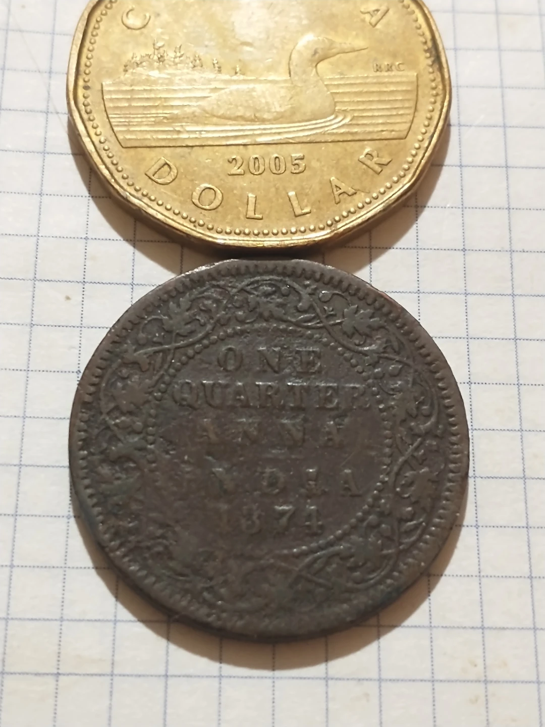 1874 India One Quarter Anna Coin KM #467 - photo 3