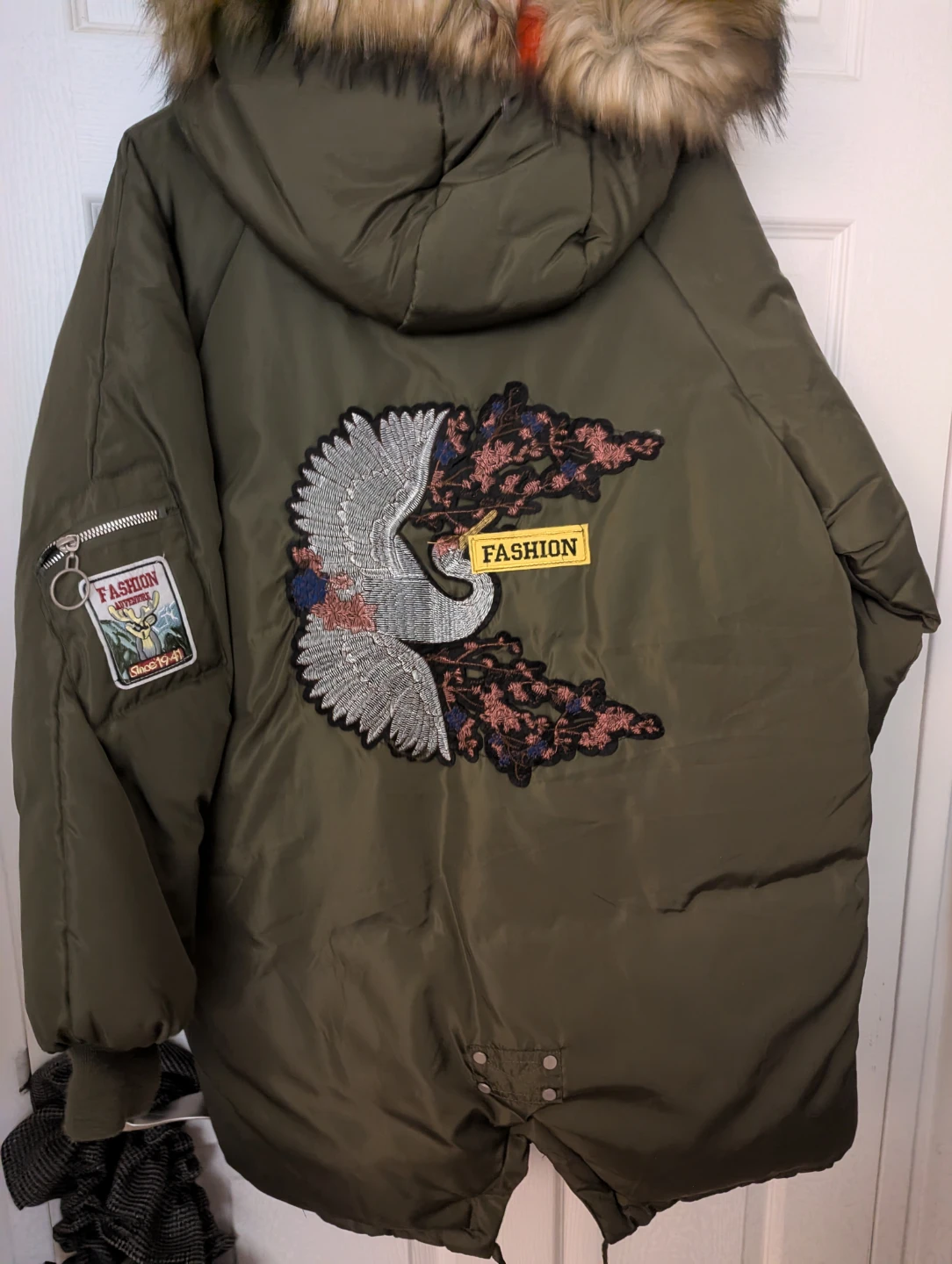 Olive Green Embroidered Winter Parka - photo 2