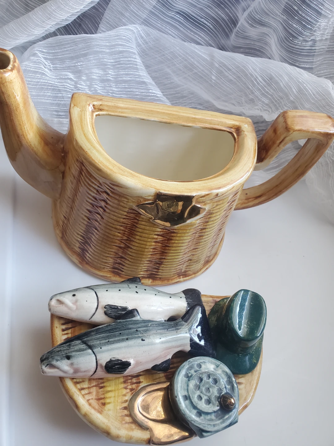 Vintage Richard Parrington England Fishing Creel Teapot 1990 - photo 3