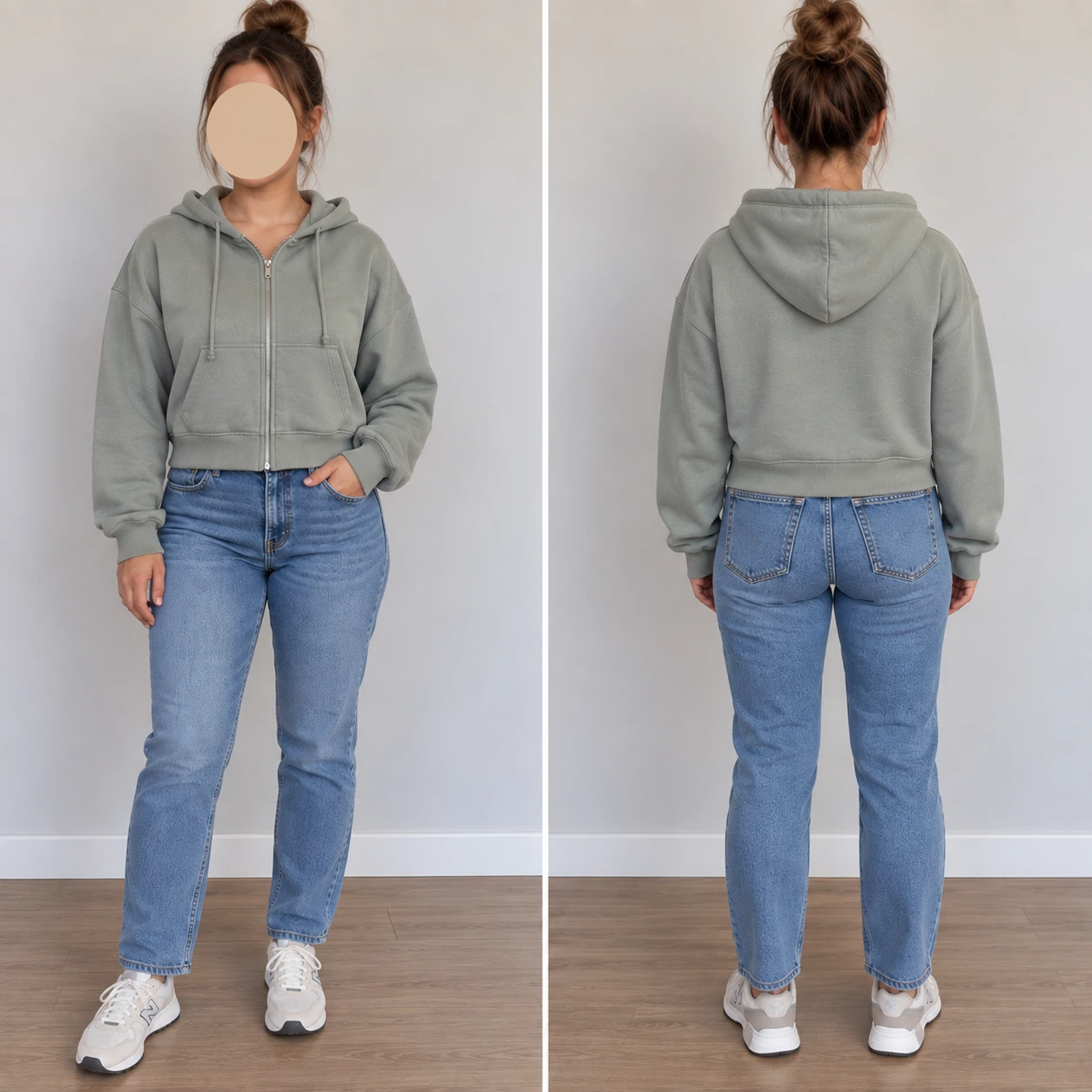 Size L Sage Green Cropped Zip-Up Hoodie