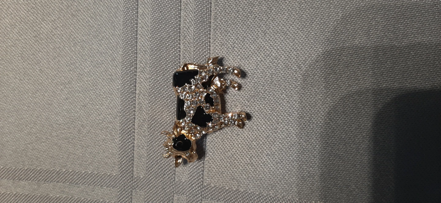 Gold & black cow shaped brooch with rhinestones. - photo 2