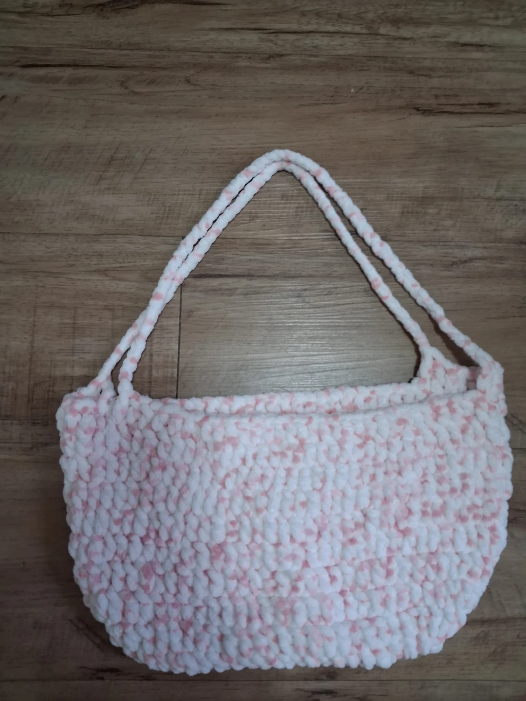 Handmade Pink and White Crochet Tote Bag